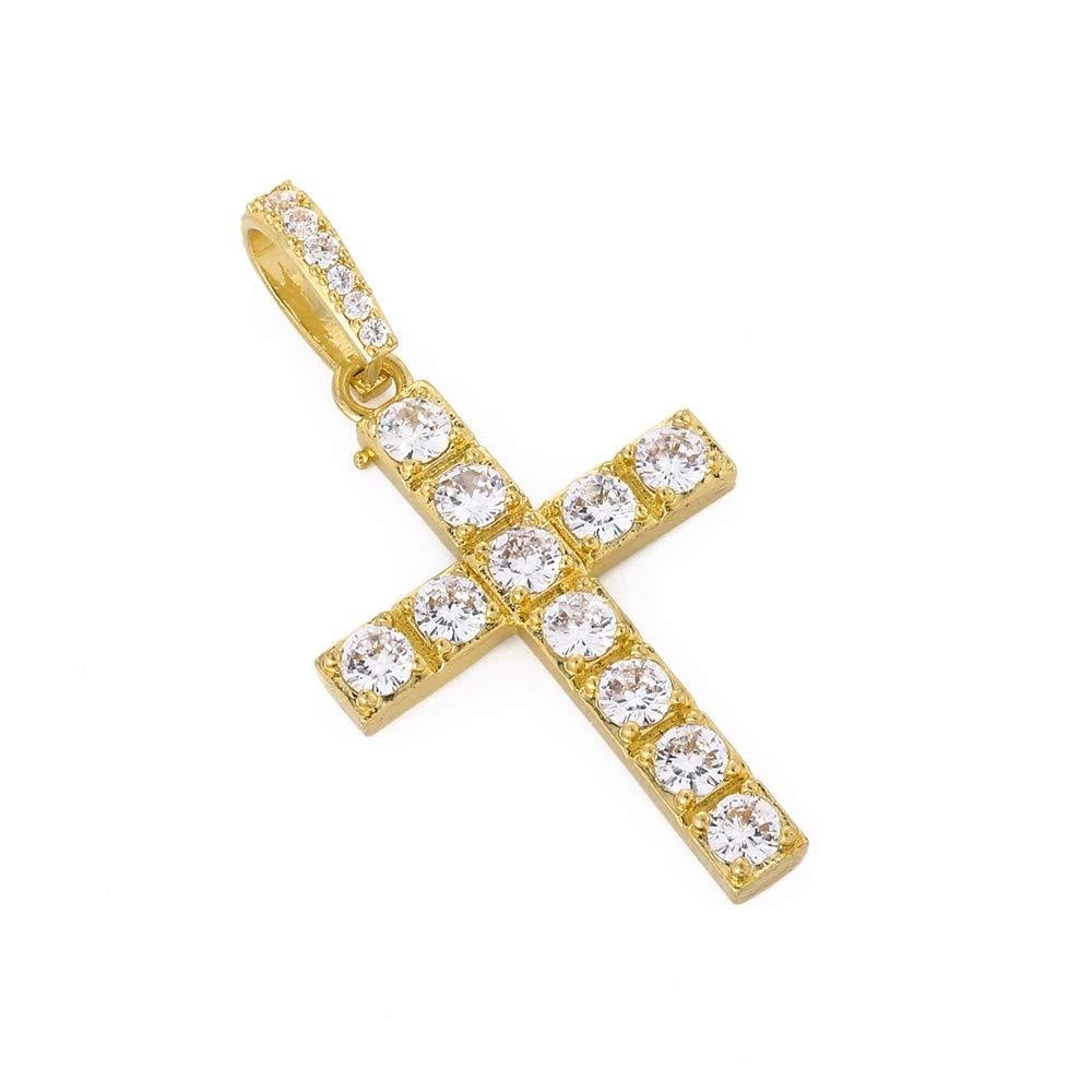 Cross Pendant Necklace Tennis Chain Gold Plated for Men and Women