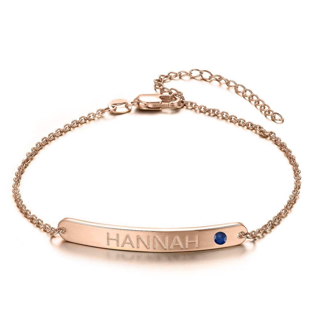 Gold Plated Birthstone Name Bar Bracelet-silviax