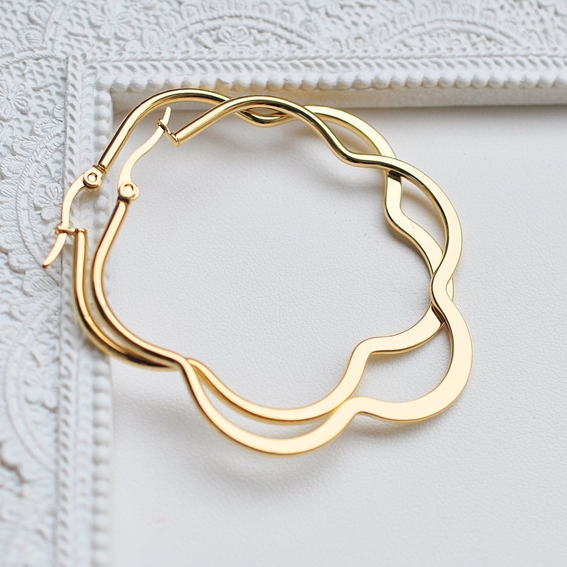 Flower Shape 30mm/60mm Gold Plated Hoop Earrings-silviax