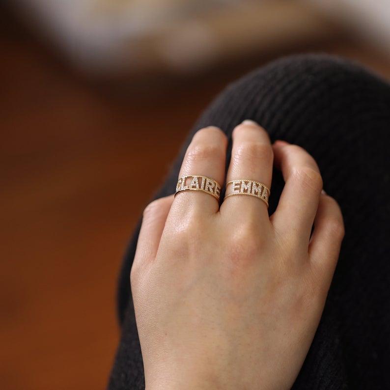 Rhinestone Personalized Custom Name Ring Gold Plated-silviax