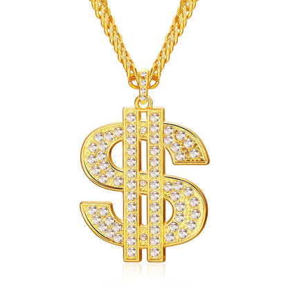 Hip Hop Dollar Sign Pendant Necklace Gold Plated Copper Jewelry-silviax