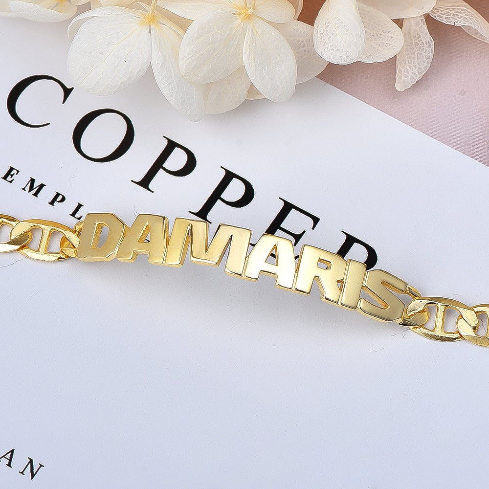 Capital Letter Personalized Gold Plated Name Bracelet-silviax