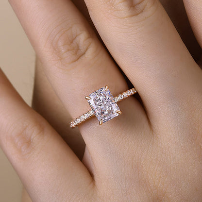 Elegant Sterling Silver Radiant Cut Simulated Diamond Engagement Ring-Maxinejewelry