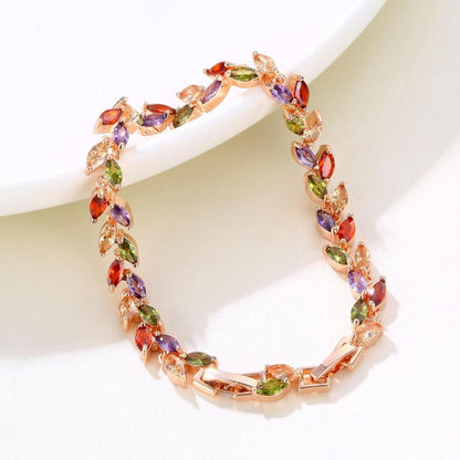 Colorful Crystal Willow Leaf Rose Gold Bracelet