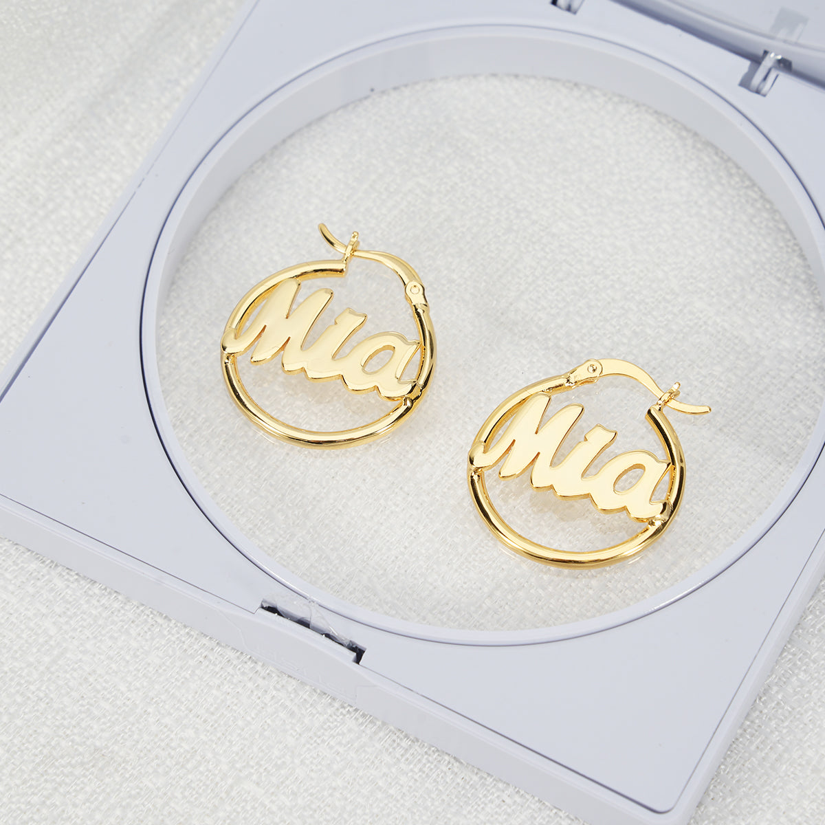 Crown Heart Personalized Jewelry Set 2pcs Name Necklace Mini Hoop Name Earrings