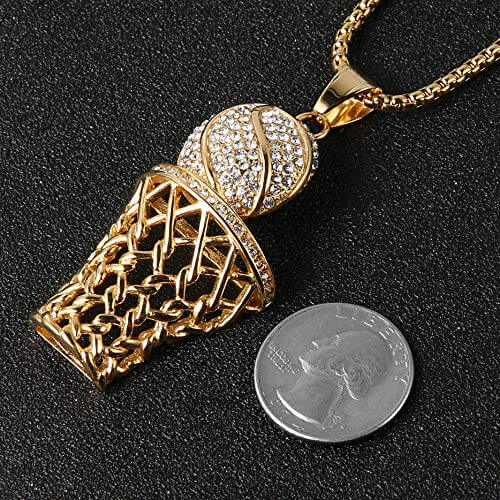 Basketball Rim Inlay Zircon Pendant Gold Plated Necklace Hip Hop Style Jewelry-silviax