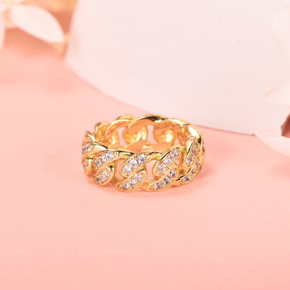 Iced 8mm Cuban Gold Plated Ring-silviax