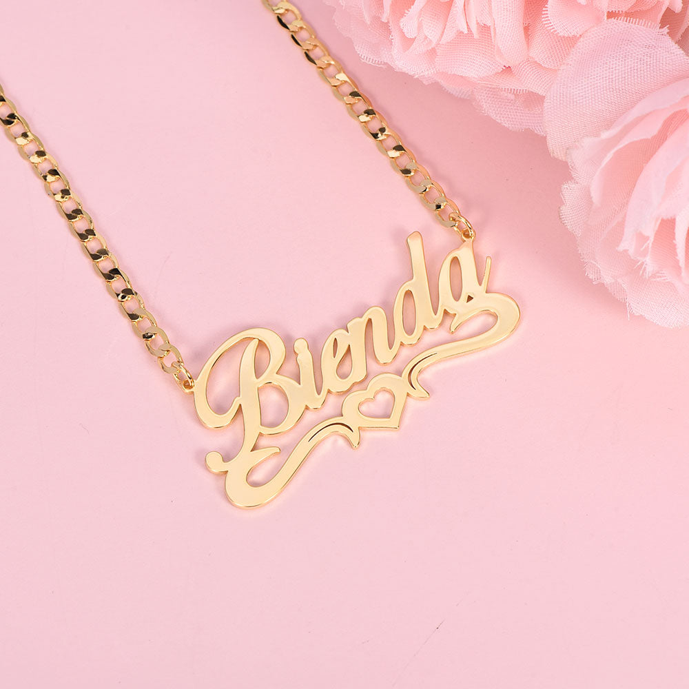 Hollow Heart Name Necklace Personalized Custom Gold Plated Women Gift-silviax