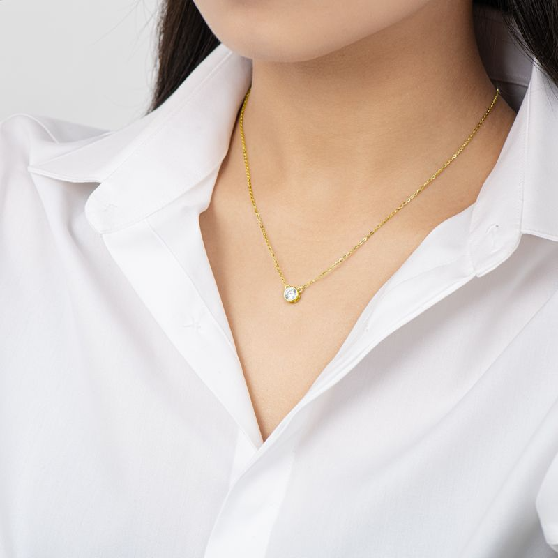 Moissanite Yellow Gold Round Cut Pendant Necklace