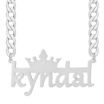 Crown And Horizontal Line With Cuban Chain Personalized Custom Gold Plated Name Necklace