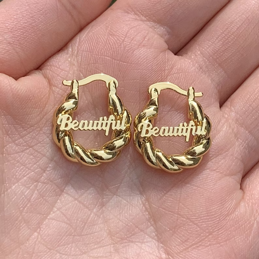 Personalized Custom Gold Plated Nameplate Hoop Earrings Kids Earrings-silviax