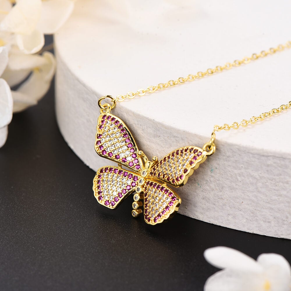 Gold-plated Zircon Butterfly Necklace