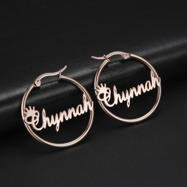 Gold Plated Crown Hoop Personalized Name Earrings-silviax