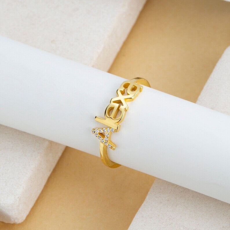 Initials Inlaid Zircon Personalized Custom Gold Plated Name Ring-silviax