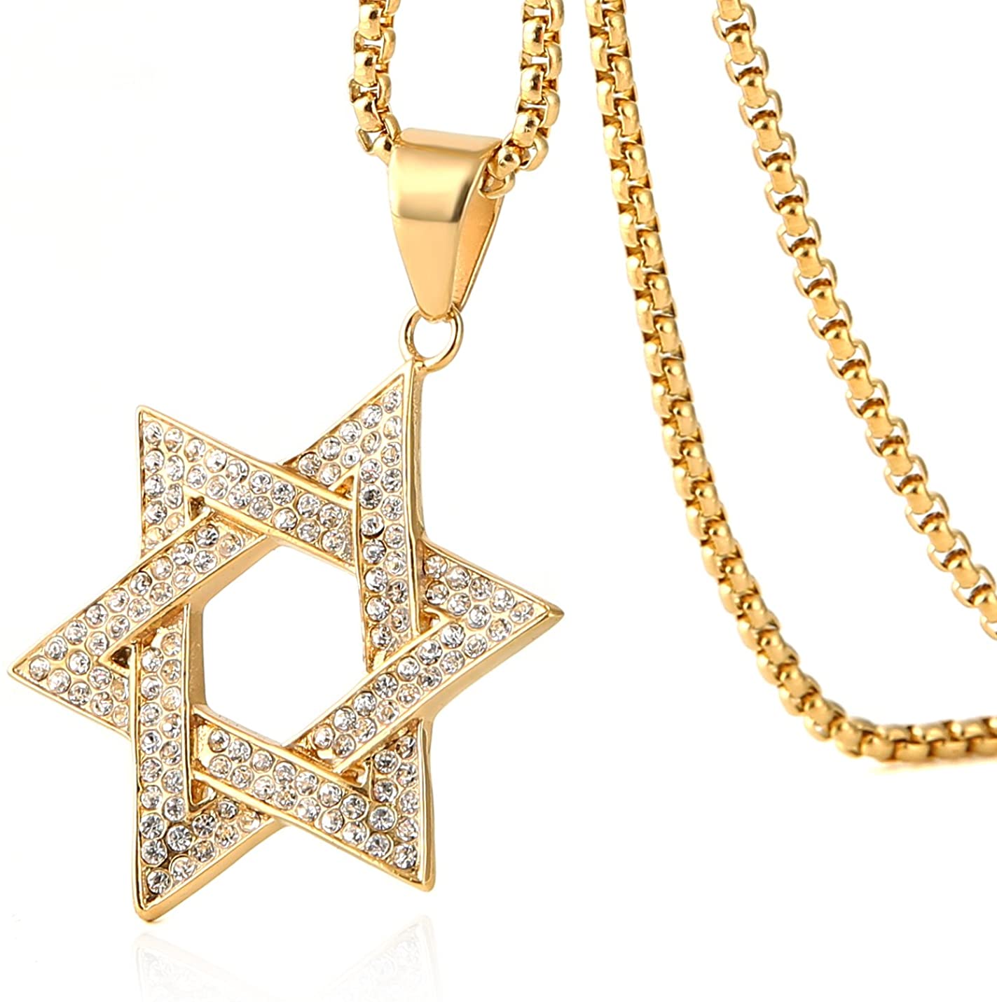 Hexagonal Star Pendant Hip Hop Gold Plated Necklace