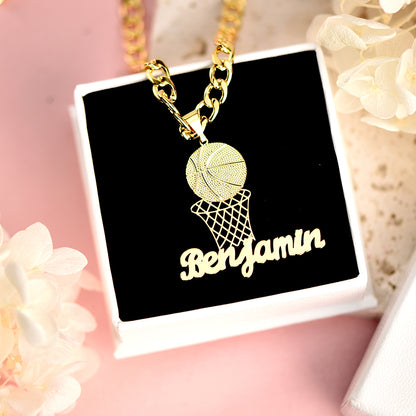 Basketball Nameplate Pendant Personalized Custom Gold Plated Name Necklace