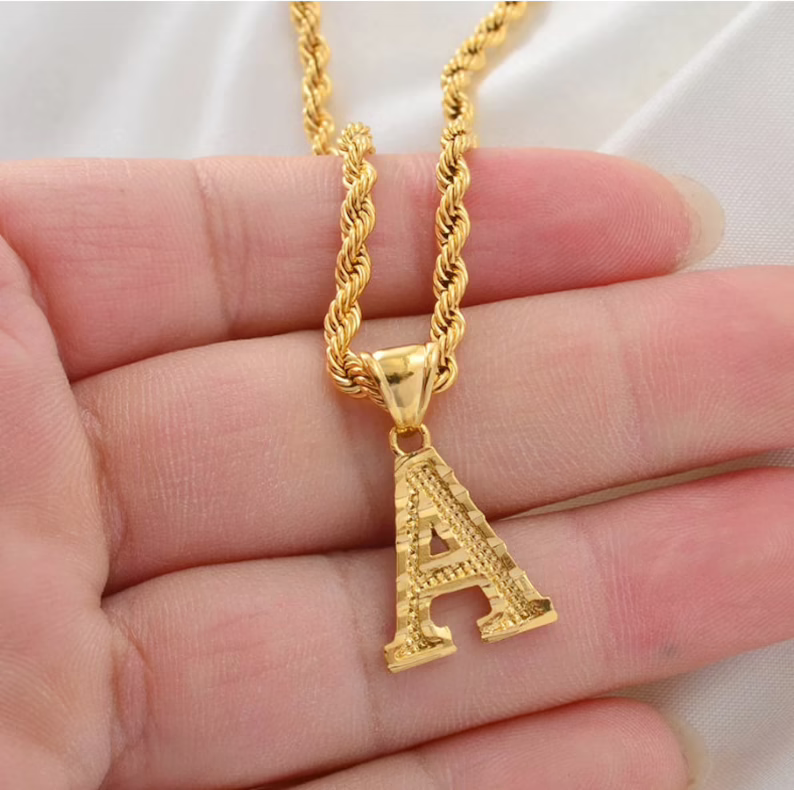 Personalized Custom Gold Plated Diamond Cut Capital Letter Pendant Intial Necklace-silviax