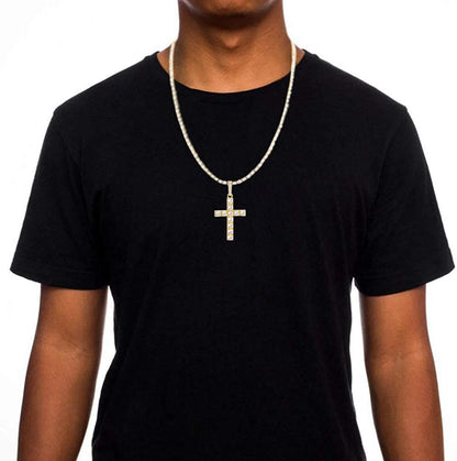 Cross Pendant Necklace Tennis Chain Gold Plated for Men and Women