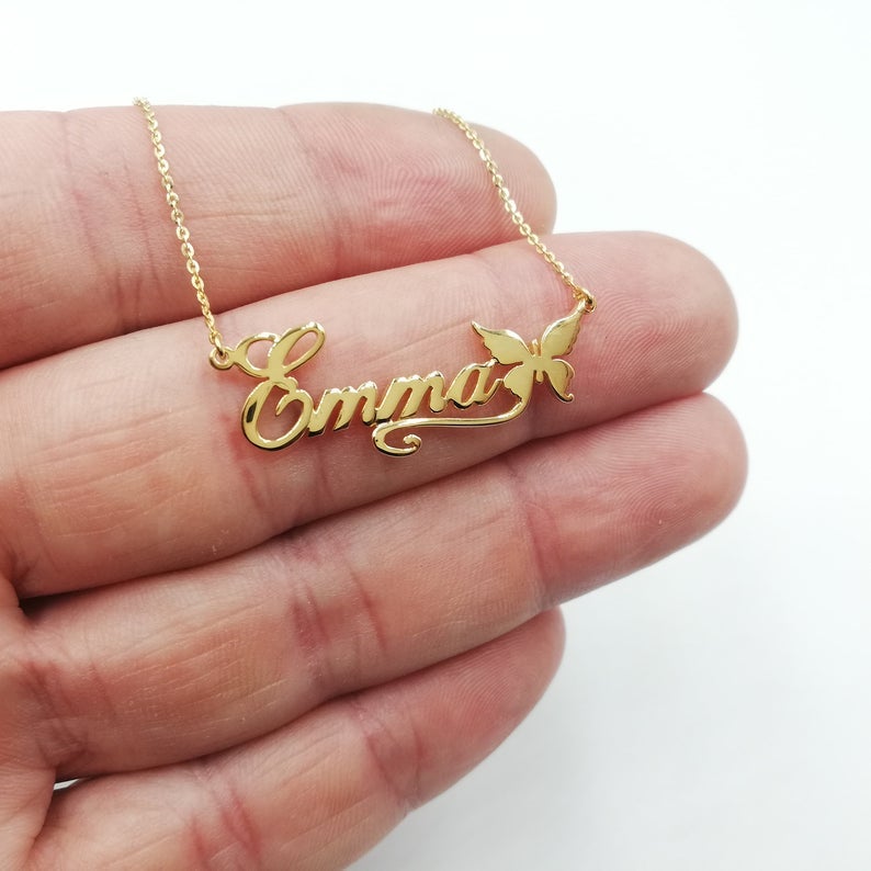 Butterfly Personalise Custom Gold Plated Name Necklace-silviax