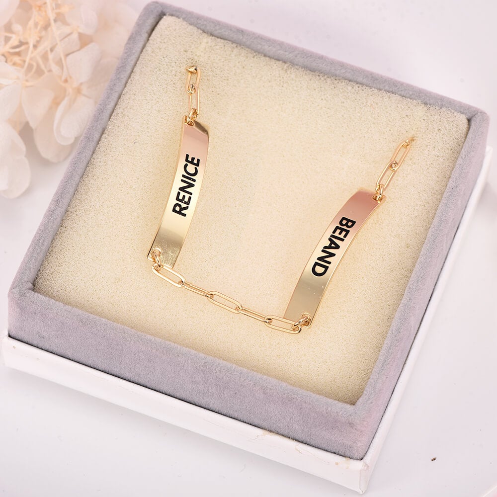 Couples Name Personalized Custom Gold Plated Engraved Bracelet-silviax