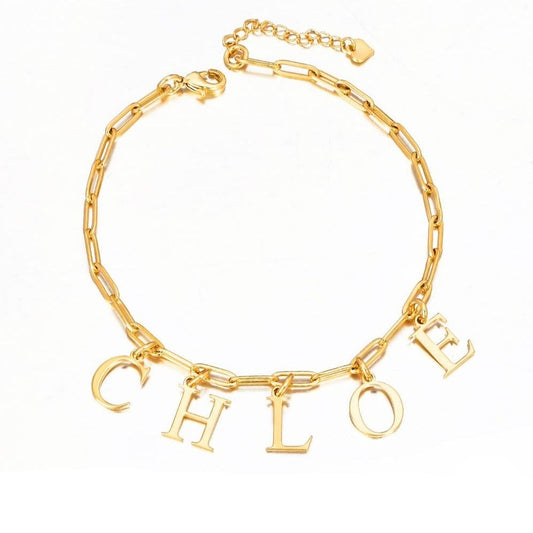 Capital Letter Pendant Paperclip Chain Personalized  Custom Gold Plated Name Bracelet-silviax