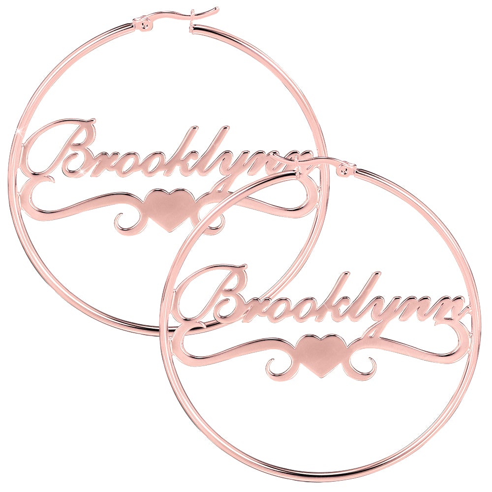 Gold Plated Personalized Hoop Name Earrings with Heart-silviax