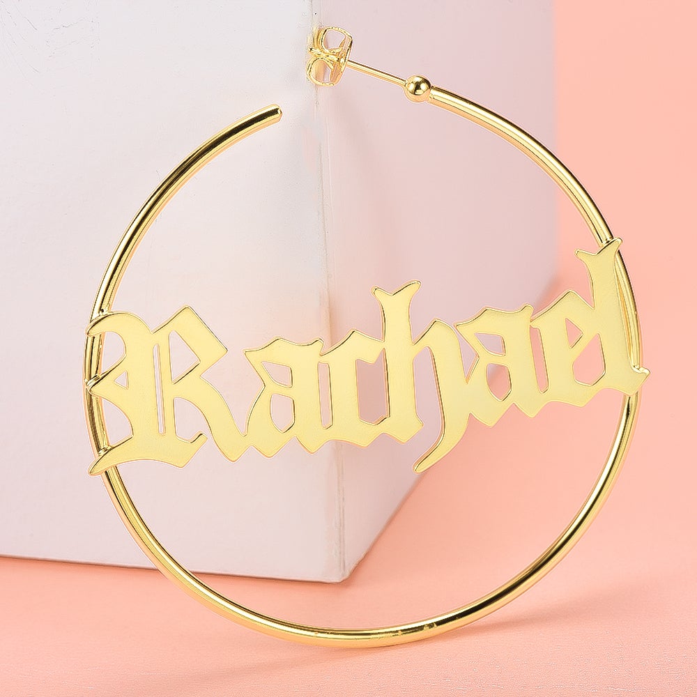 Gold Plated Personalized Old English Hoop Name Earrings-silviax