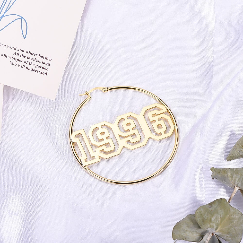 Hollow Number Year Nameplate Necklace And Earrings Personalized Custom Gold Plated Set Jewelry-silviax