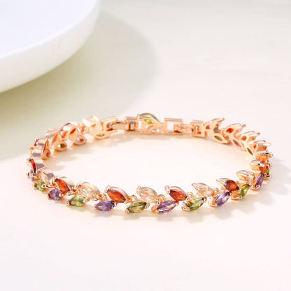 Colorful Crystal Willow Leaf Rose Gold Bracelet