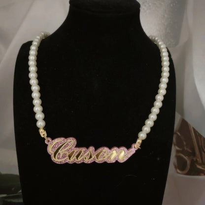 Double Layer Two Tone Acrylic With Pearl Chain Personalized Custom Name Necklace-silviax