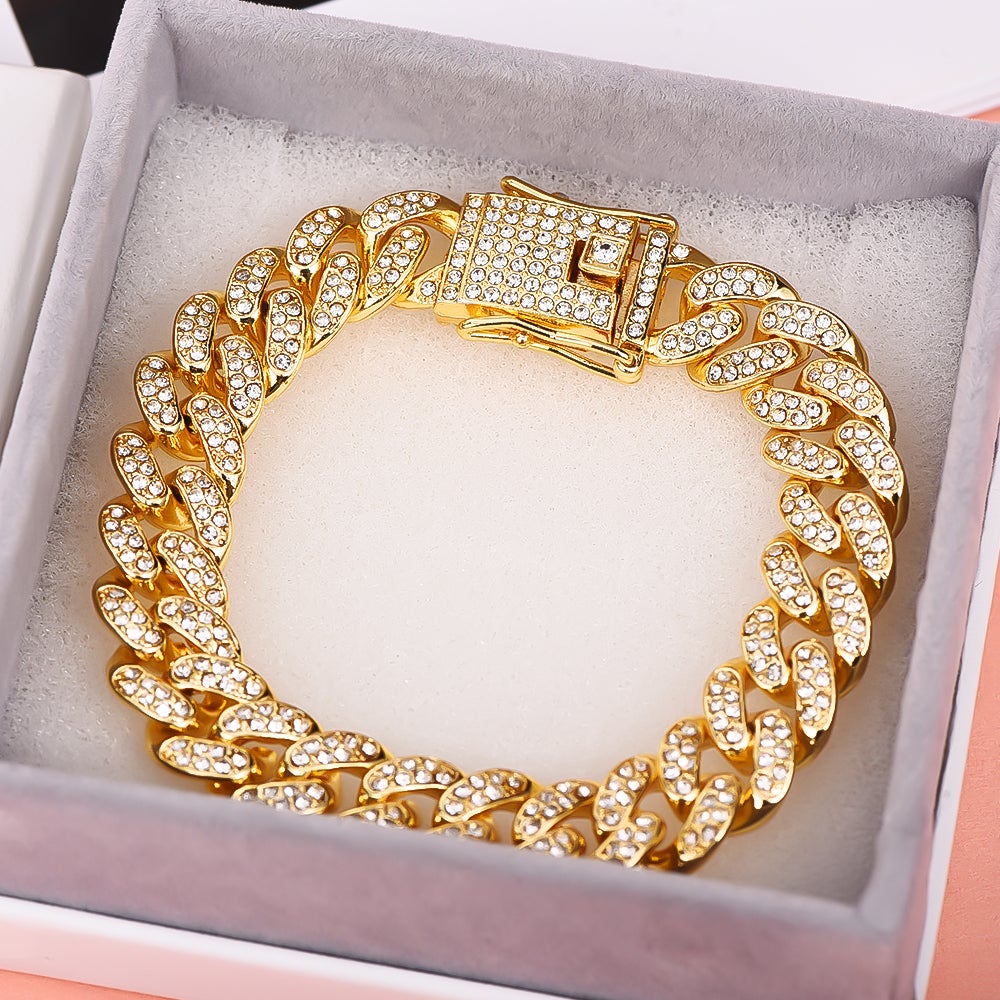 Iced 8mm Cuban Link Chain Gold Plated Bracelet-silviax