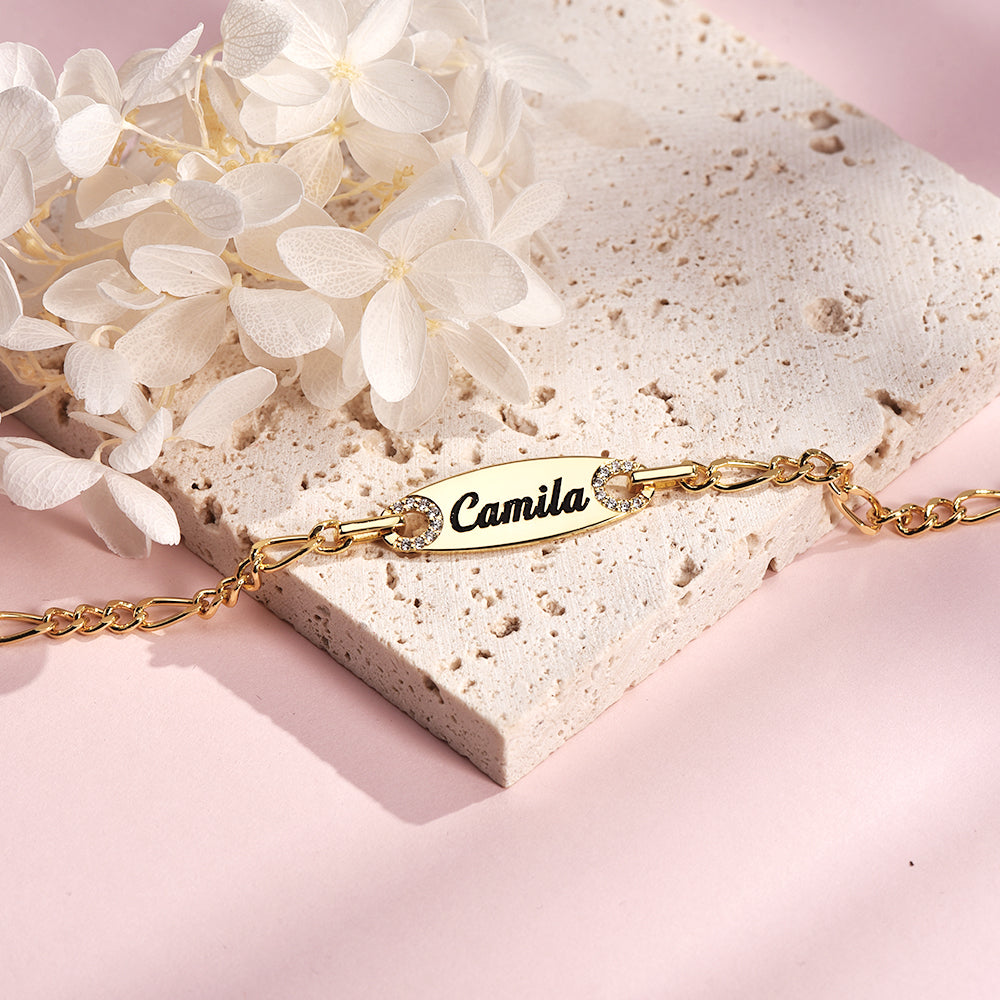 Gold Plated Personalized Engraved Name Zircon Bar Anklet-silviax