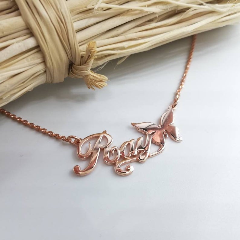 Butterfly Personalise Custom Gold Plated Name Necklace-silviax