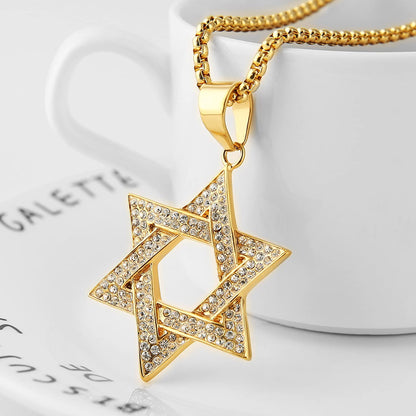 Hexagonal Star Pendant Hip Hop Gold Plated Necklace