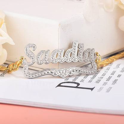 Heart Two Tone Personalized Custom Gold Plated Name Bracelet-silviax