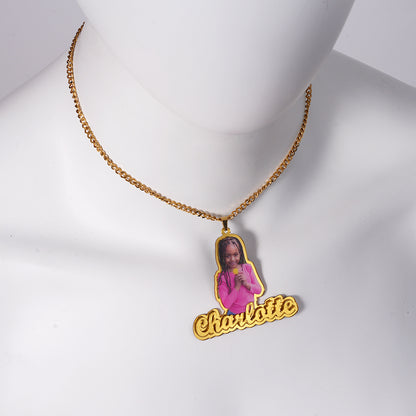 Portrait Photo with Name Personalized Acrylic Name Necklace