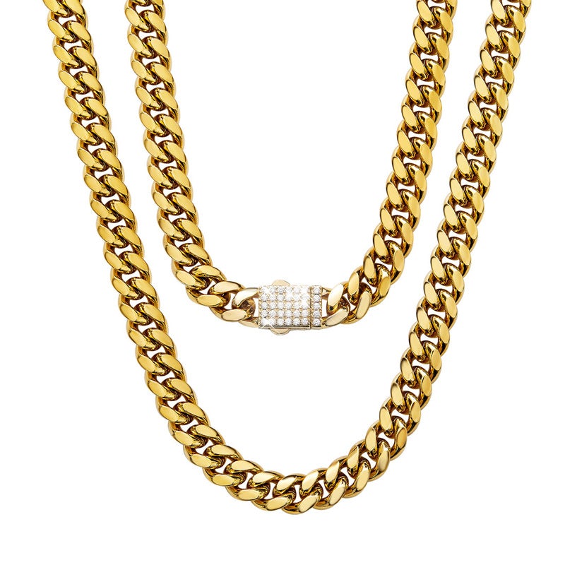 12mm Cuban Link Chain Gold Plated Hypoallergenic Hip Hop Jewelry Necklace For Men Women