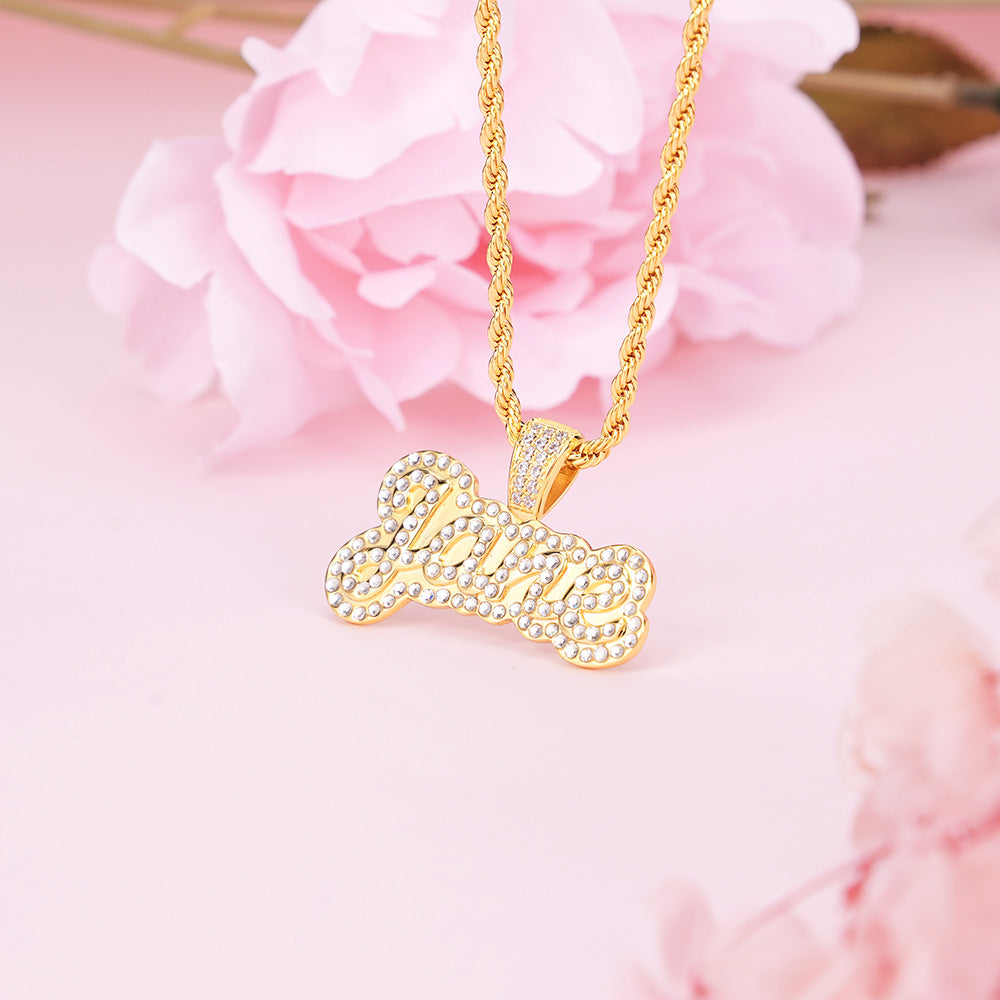 Sparkling Zirconia Double Plate Personalized Nameplate Pendant Necklace