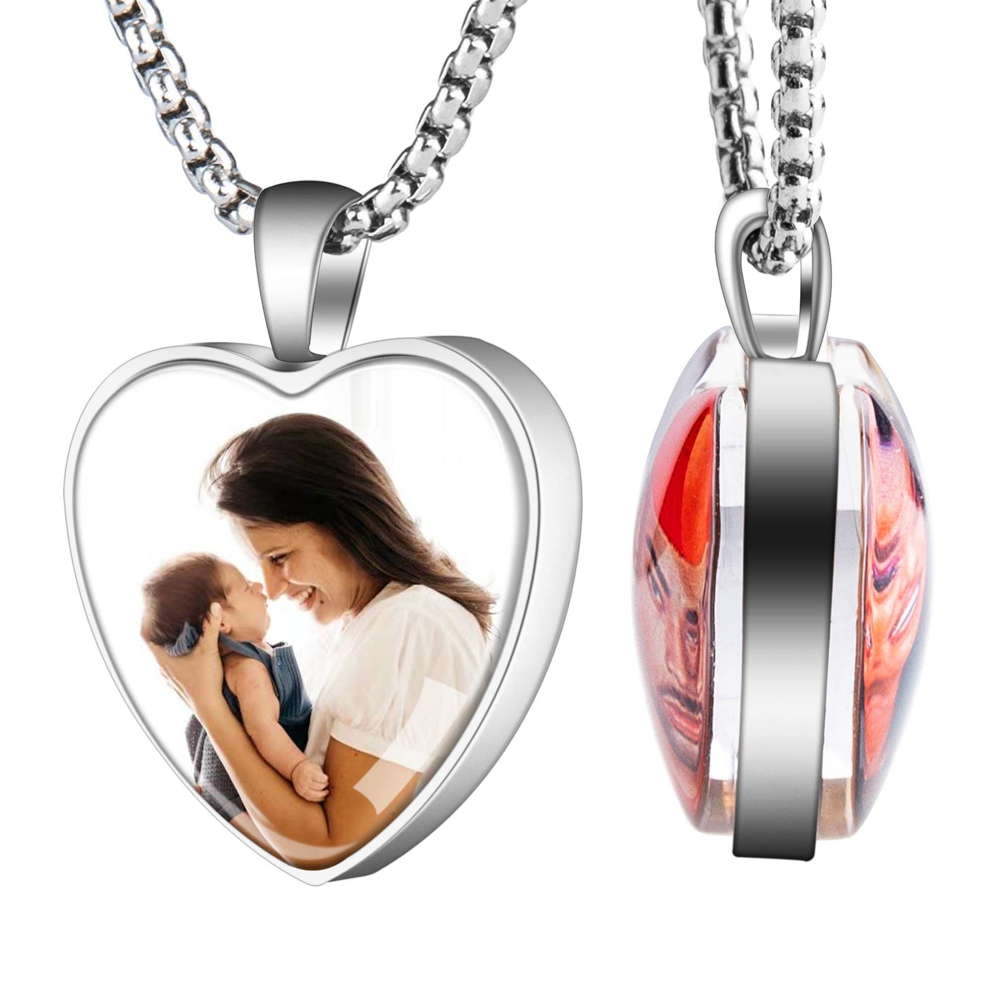 Two Photos Front and Back Heart Pendant Personalized Custom Gold Plated Photo Necklace-silviax