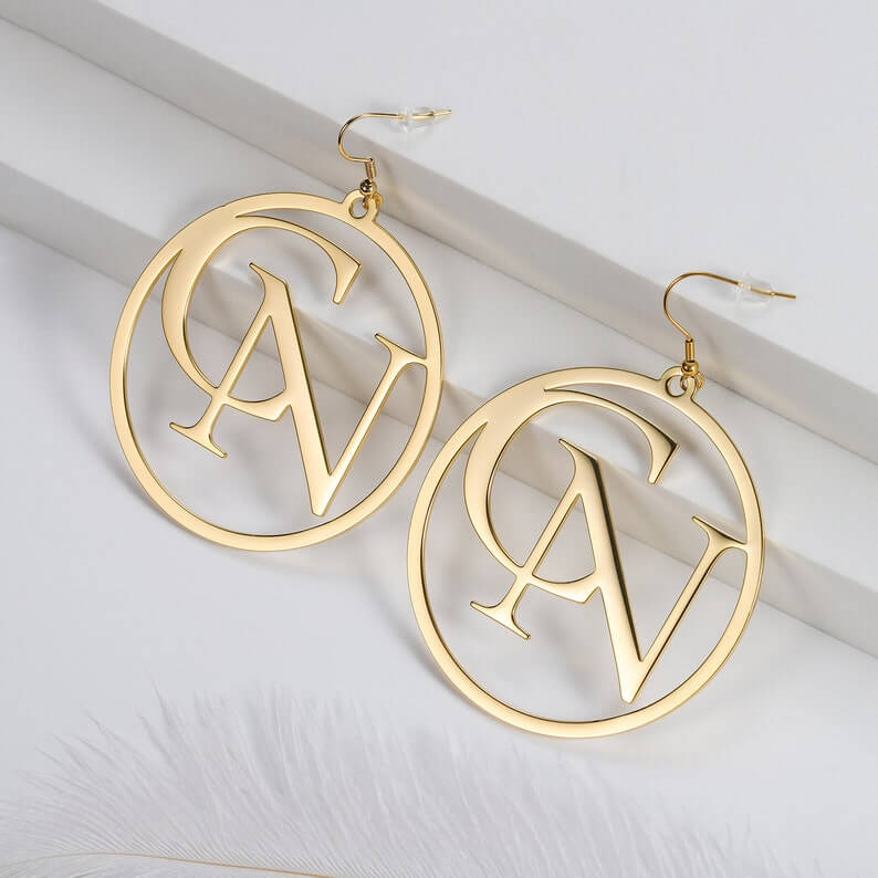 30 mm And 60 mm Letters Personalized Custom Gold Plated Hoop Initial Earrings