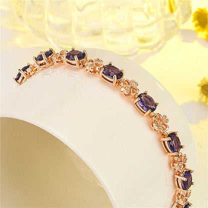 Four Leaf Clover Amethyst Rose Gold Bracelet