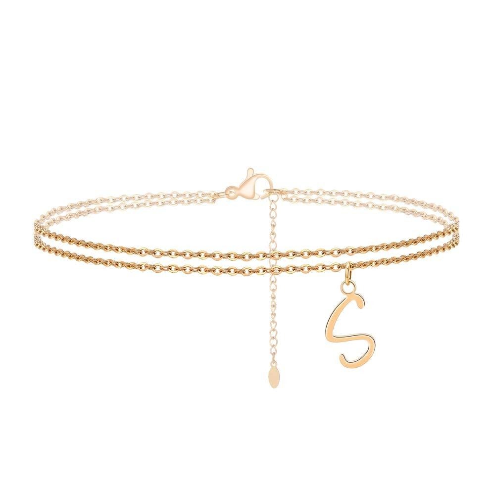 Gold Plated Personalized Double Layer Chains Letter Anklet-silviax