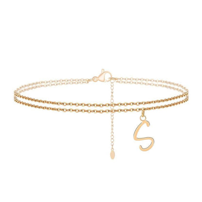 Gold Plated Personalized Double Layer Chains Letter Anklet-silviax