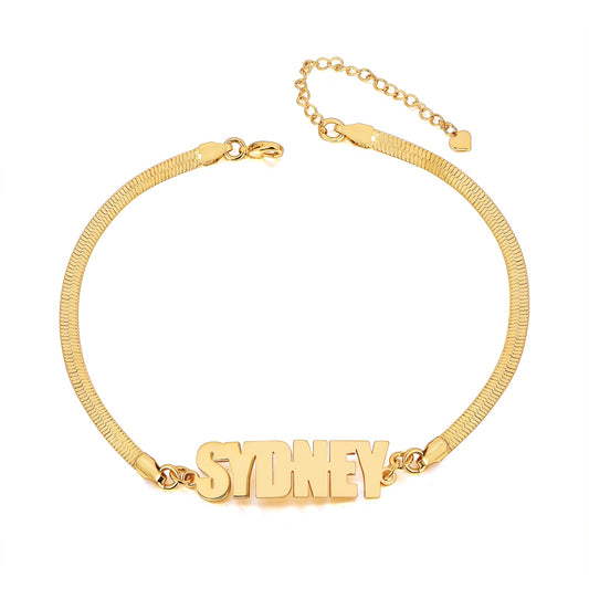 Capital Letter Nameplate with Snake Chain Personalized Custom Name Bracelet-silviax