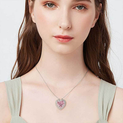 Halo Heart Cut Pink Sapphire Sterling Silver Necklace For Women