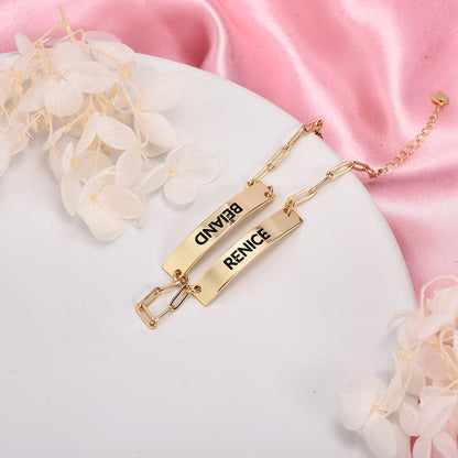 Couples Name Personalized Custom Gold Plated Engraved Bracelet-silviax