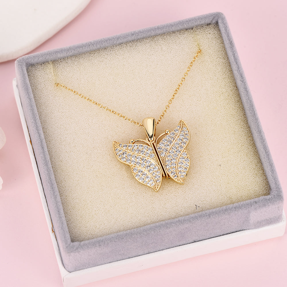 Butterfly Pendant Gold Plated Custom Engraved Necklace with Tag-silviax