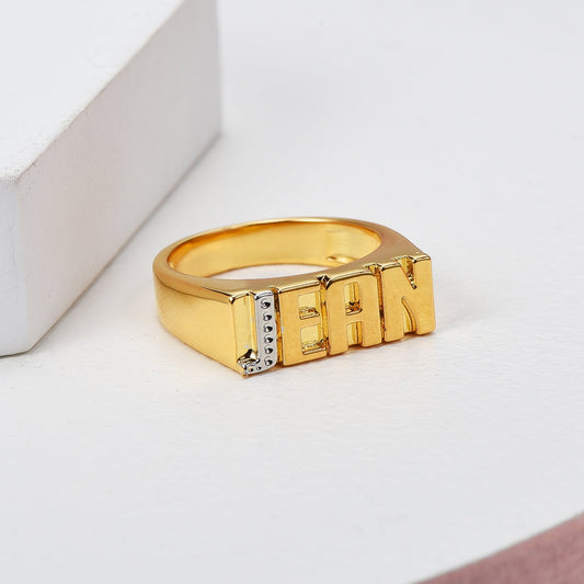 Two Tone Capital Letters Gold Plated Personalized Name Ring-silviax