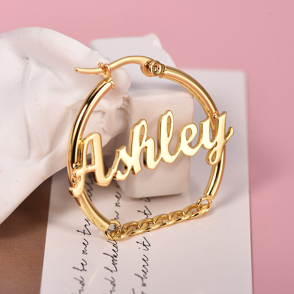 Hoop with Chain Personalized Name Earrings-silviax