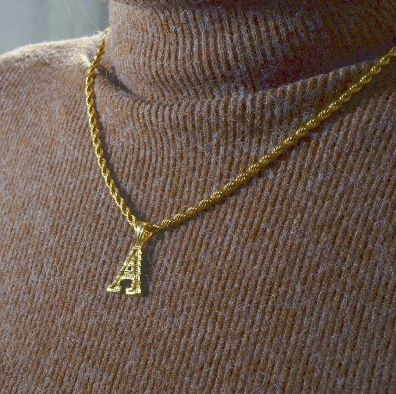 Personalized Custom Gold Plated Diamond Cut Capital Letter Pendant Intial Necklace